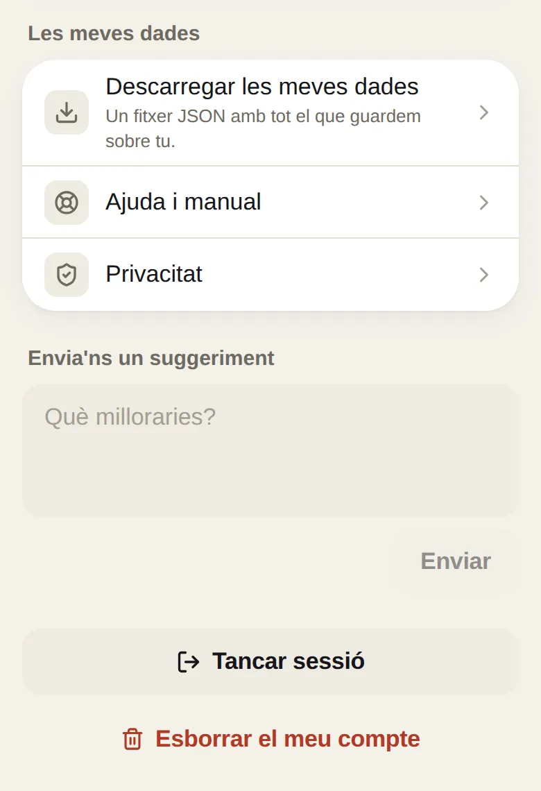 Descarregar les meves dades