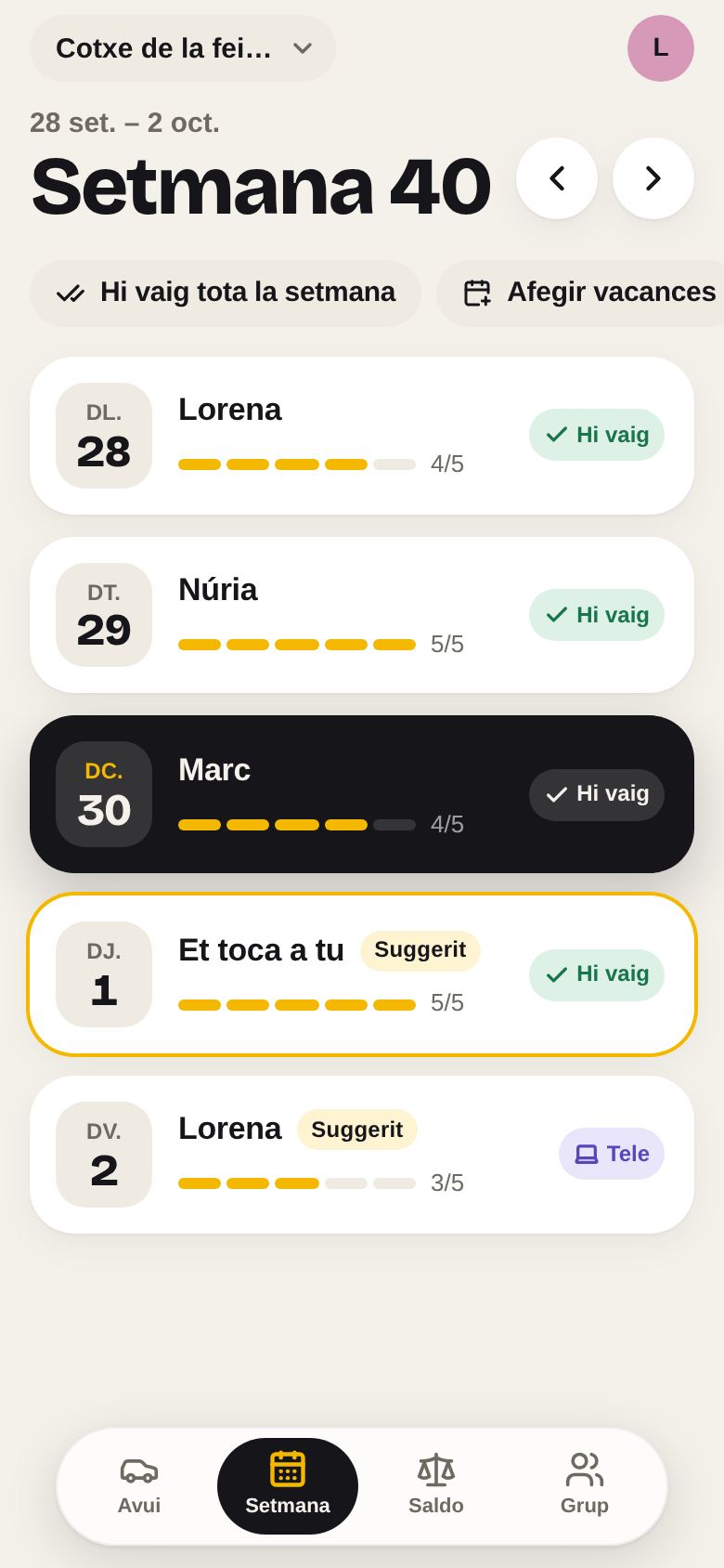 Captura de QuiCondueix: La setmana sencera d'un cop d'ull